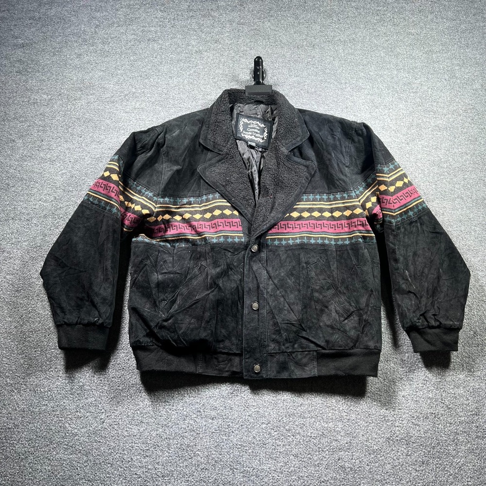 Vintage Casual Outfitters Jacket Mens 3X Black Southwestern Aztec Suede Leather